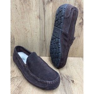 UGG Men’s 8 Alder Suede Slip On Loafers Sheepskin Lining Black Slippers 1003419